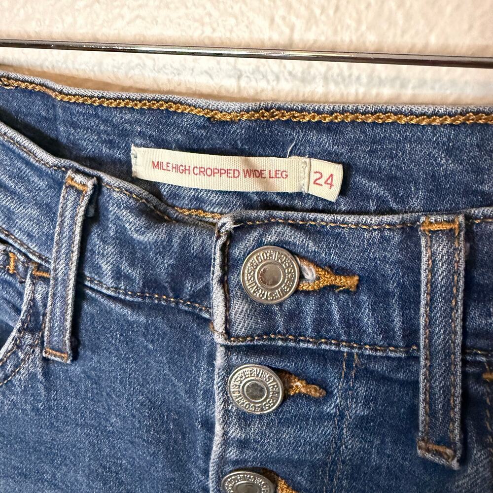 Levi's Mile High Cropped Wide Leg Jeans Button Fly Women's Size 24 - Picture 4 of 7